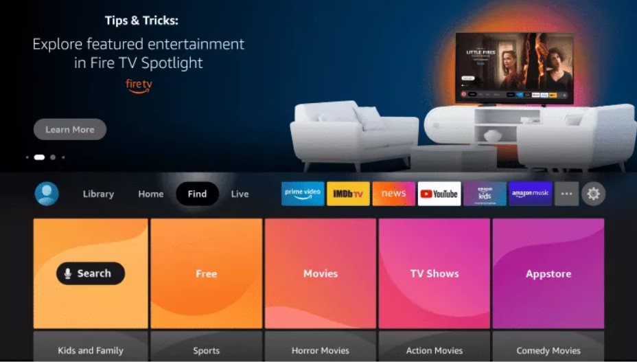 Installation Guide Fire TV Home Find option