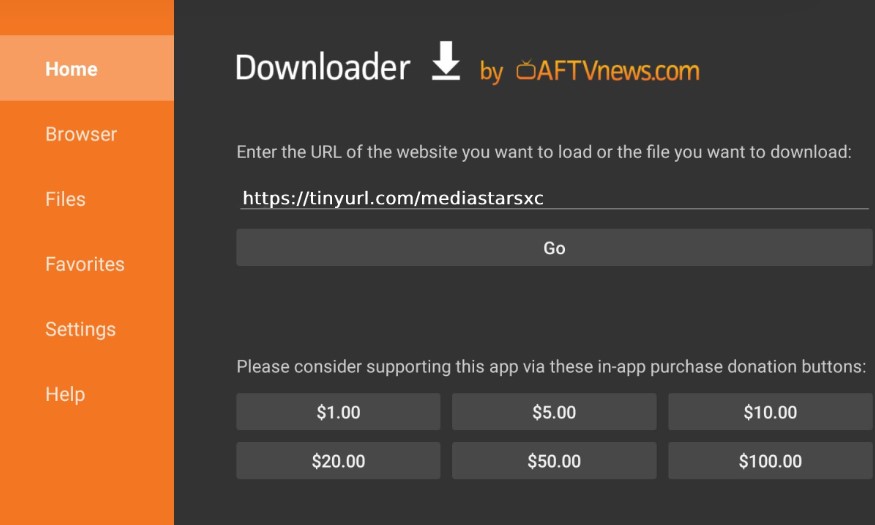 Installation Guide URL bar in Downloader