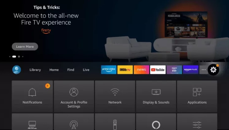 Installation Guide Settings cog on Fire TV